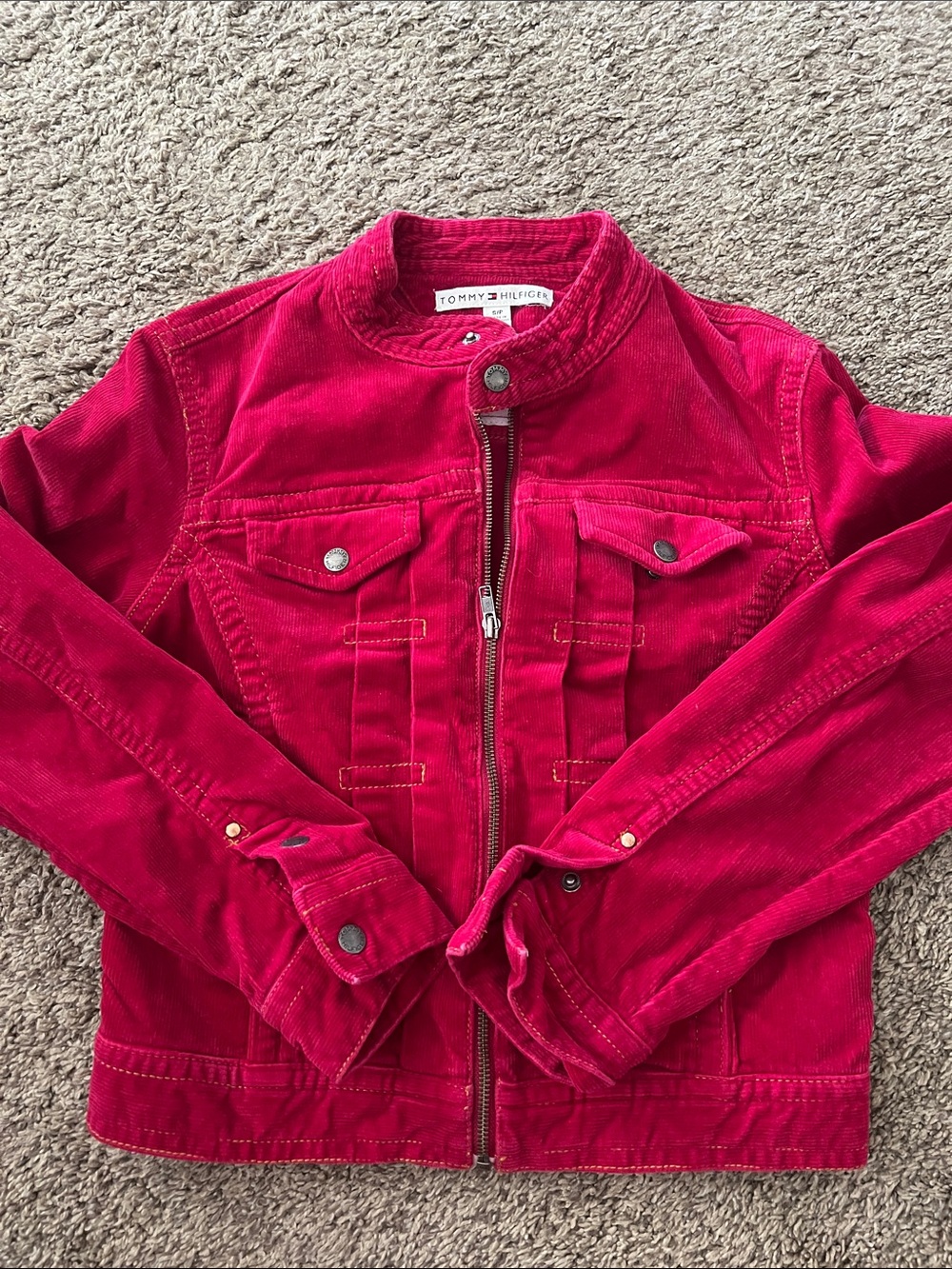 Tommy Hilfiger Bright Red Corduroy Zip Jacket